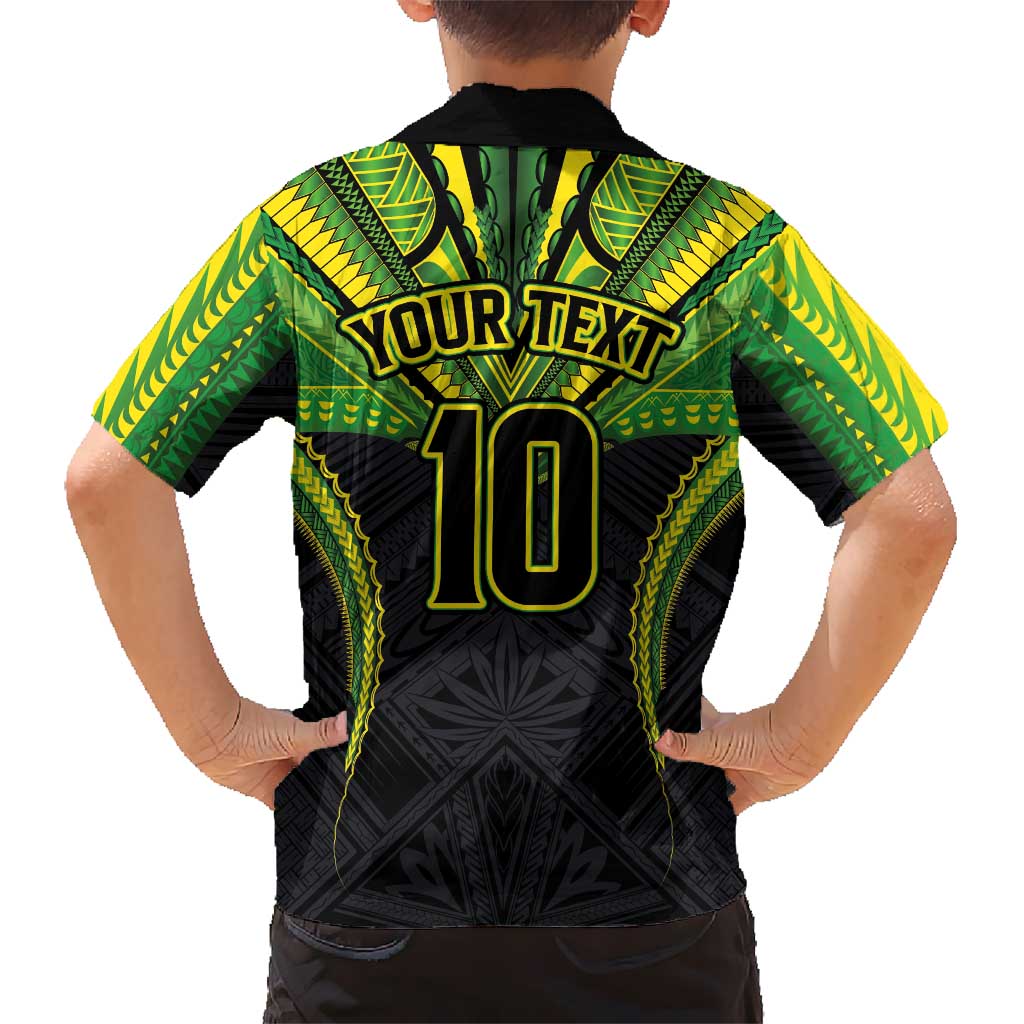 Custom Cook Islands Rugby Family Matching Short Sleeve Bodycon Dress and Hawaiian Shirt Tatau Art Sport Style Black Color