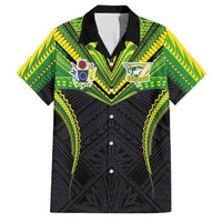 Custom Cook Islands Rugby Family Matching Short Sleeve Bodycon Dress and Hawaiian Shirt Tatau Art Sport Style Black Color