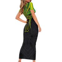Custom Cook Islands Rugby Family Matching Short Sleeve Bodycon Dress and Hawaiian Shirt Tatau Art Sport Style Black Color