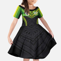 Custom Cook Islands Rugby Family Matching Tank Maxi Dress and Hawaiian Shirt Tatau Art Sport Style Black Color