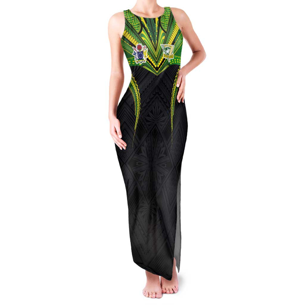 Custom Cook Islands Rugby Family Matching Tank Maxi Dress and Hawaiian Shirt Tatau Art Sport Style Black Color