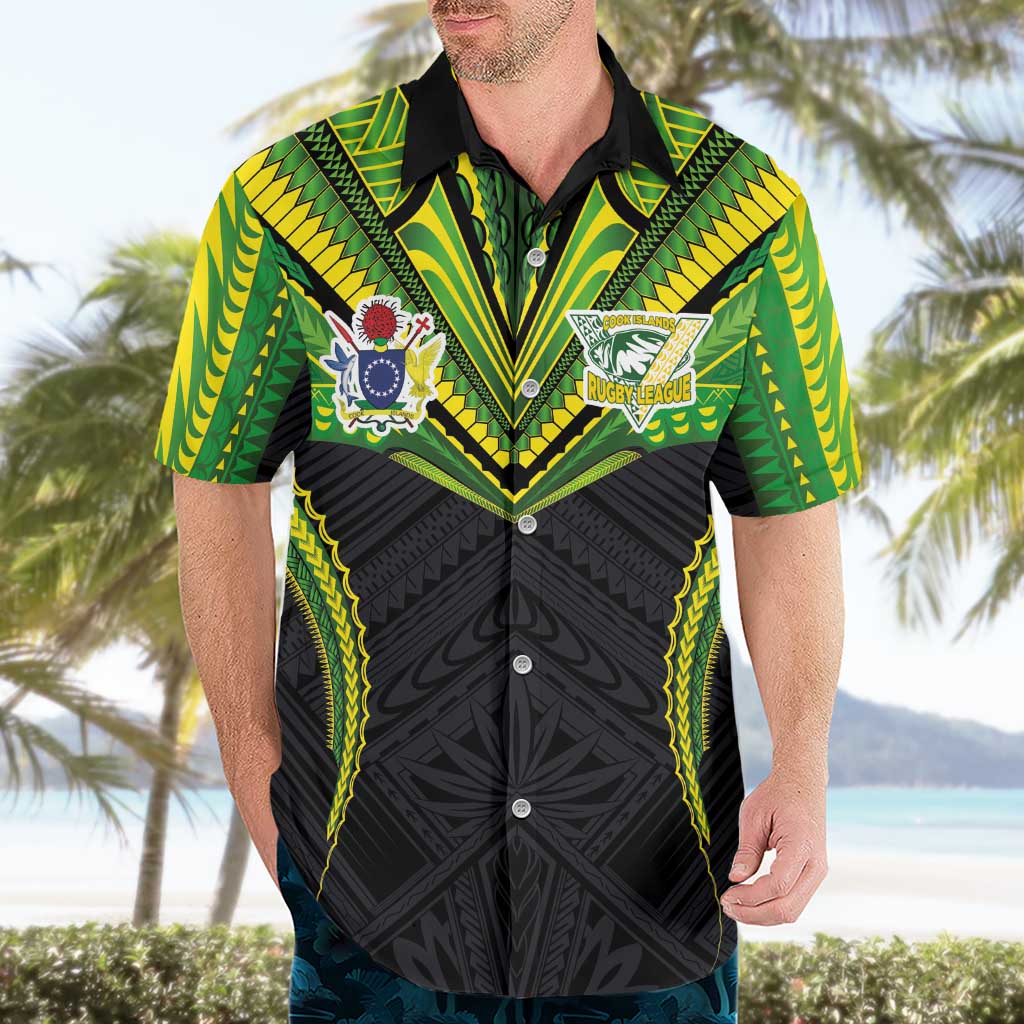 Custom Cook Islands Rugby Hawaiian Shirt Tatau Art Sport Style Black Color LT03 - Polynesian Pride