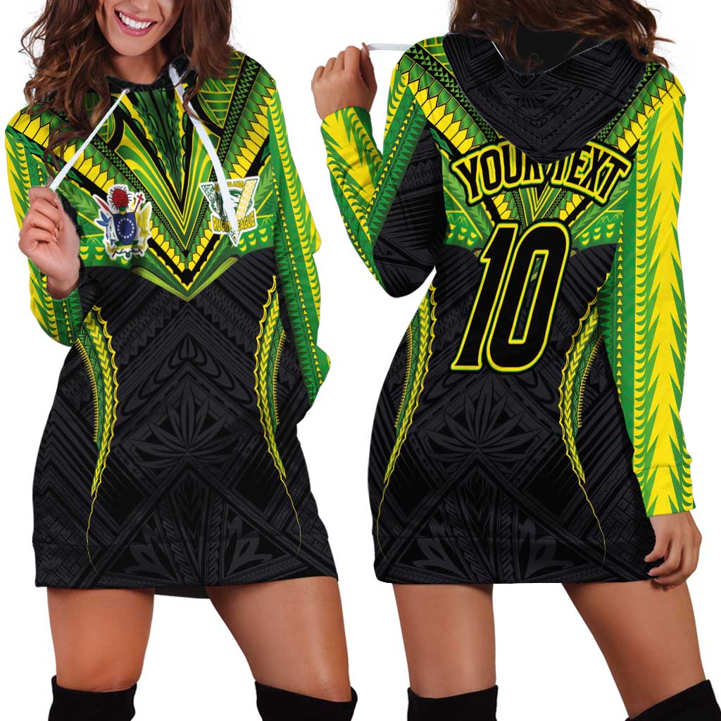 Custom Cook Islands Rugby Hoodie Dress Tatau Art Sport Style Black Color