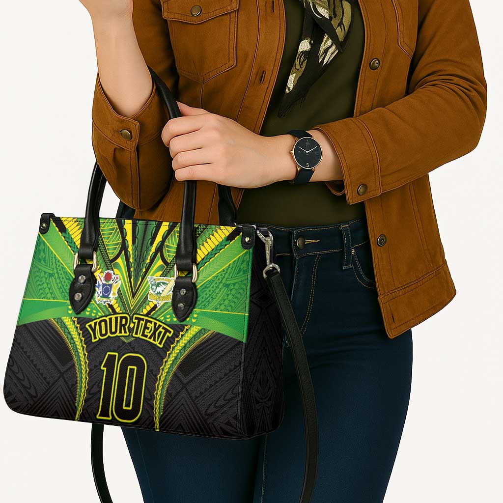 Custom Cook Islands Rugby Leather Bag Tatau Art Sport Style Black Color