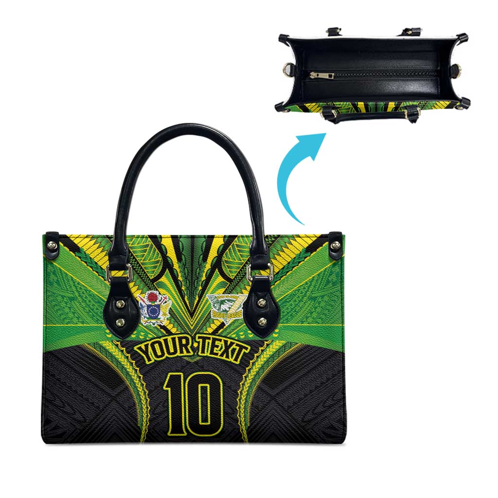Custom Cook Islands Rugby Leather Bag Tatau Art Sport Style Black Color