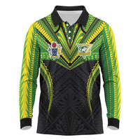 Custom Cook Islands Rugby Long Sleeve Polo Shirt Tatau Art Sport Style Black Color