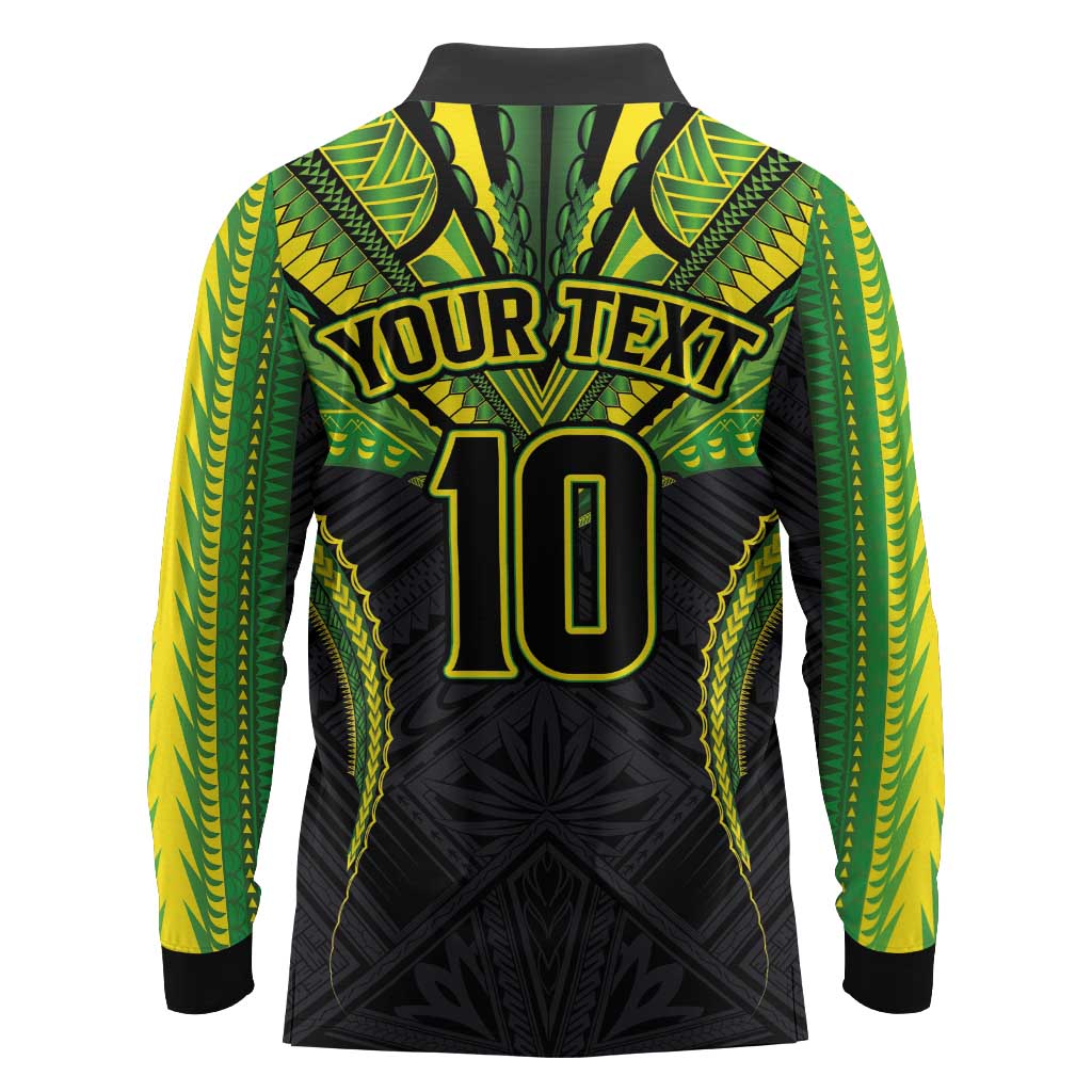 Custom Cook Islands Rugby Long Sleeve Polo Shirt Tatau Art Sport Style Black Color
