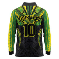 Custom Cook Islands Rugby Long Sleeve Polo Shirt Tatau Art Sport Style Black Color