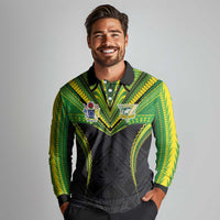 Custom Cook Islands Rugby Long Sleeve Polo Shirt Tatau Art Sport Style Black Color