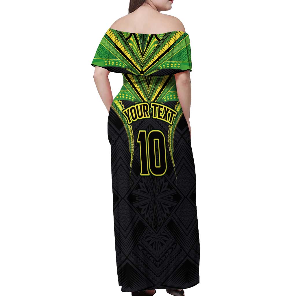 Custom Cook Islands Rugby Off Shoulder Maxi Dress Tatau Art Sport Style Black Color