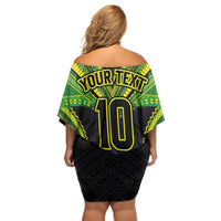 Custom Cook Islands Rugby Off Shoulder Short Dress Tatau Art Sport Style Black Color LT03 - Polynesian Pride