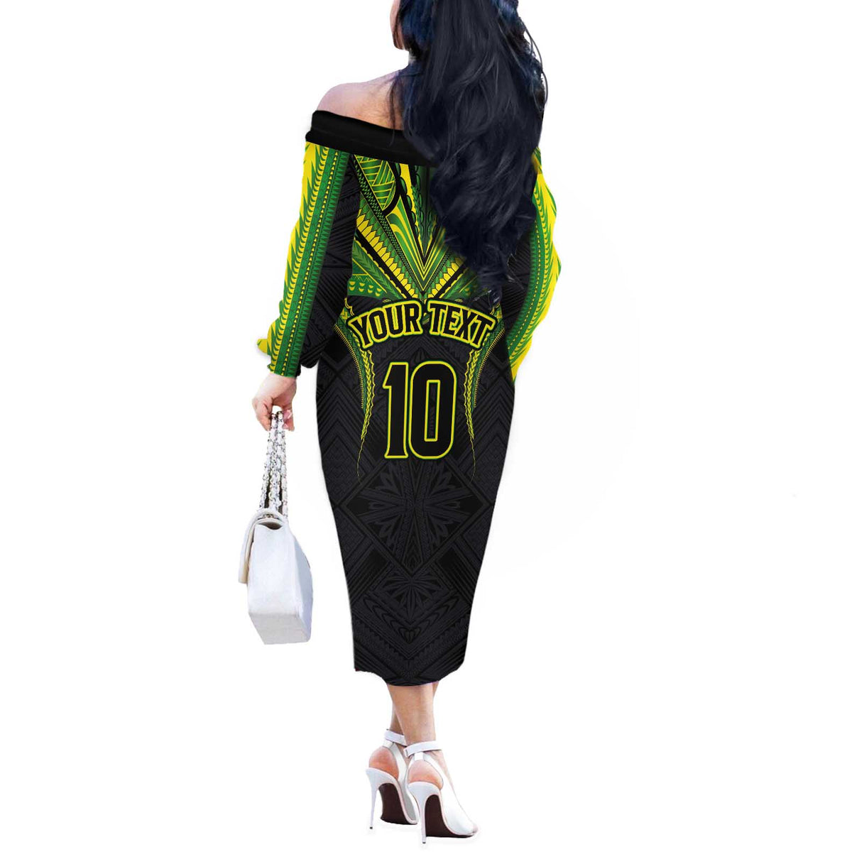 Custom Cook Islands Rugby Off The Shoulder Long Sleeve Dress Tatau Art Sport Style Black Color