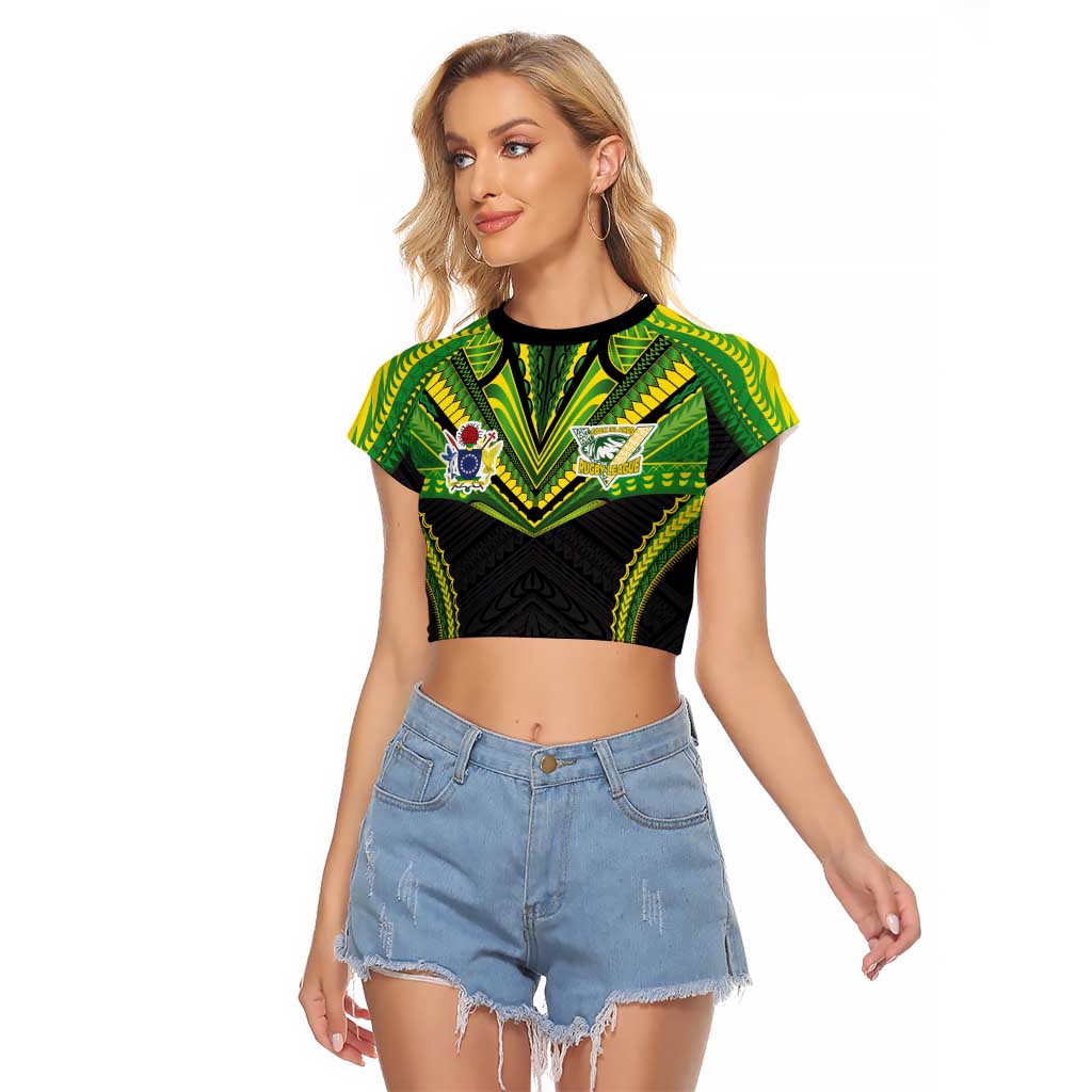 Custom Cook Islands Rugby Raglan Cropped T Shirt Tatau Art Sport Style Black Color