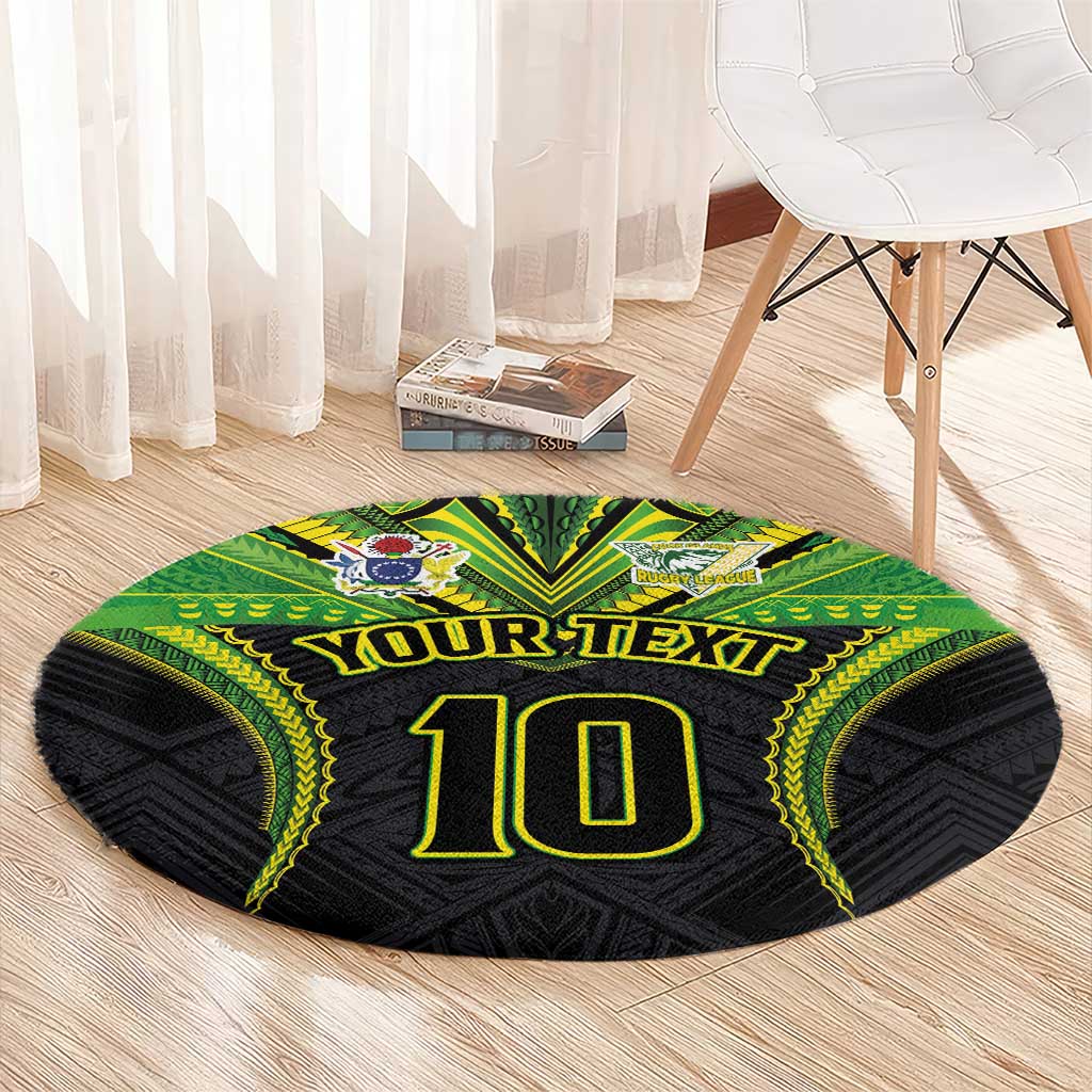 Custom Cook Islands Rugby Round Carpet Tatau Art Sport Style Black Color