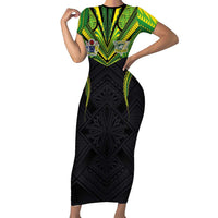 Custom Cook Islands Rugby Short Sleeve Bodycon Dress Tatau Art Sport Style Black Color