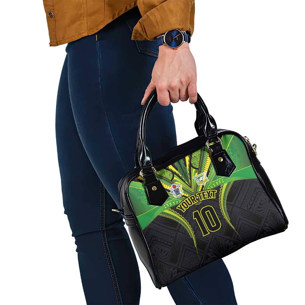 Custom Cook Islands Rugby Shoulder Handbag Tatau Art Sport Style Black Color