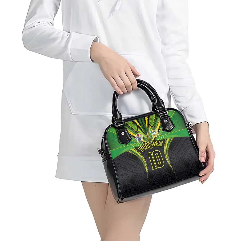 Custom Cook Islands Rugby Shoulder Handbag Tatau Art Sport Style Black Color