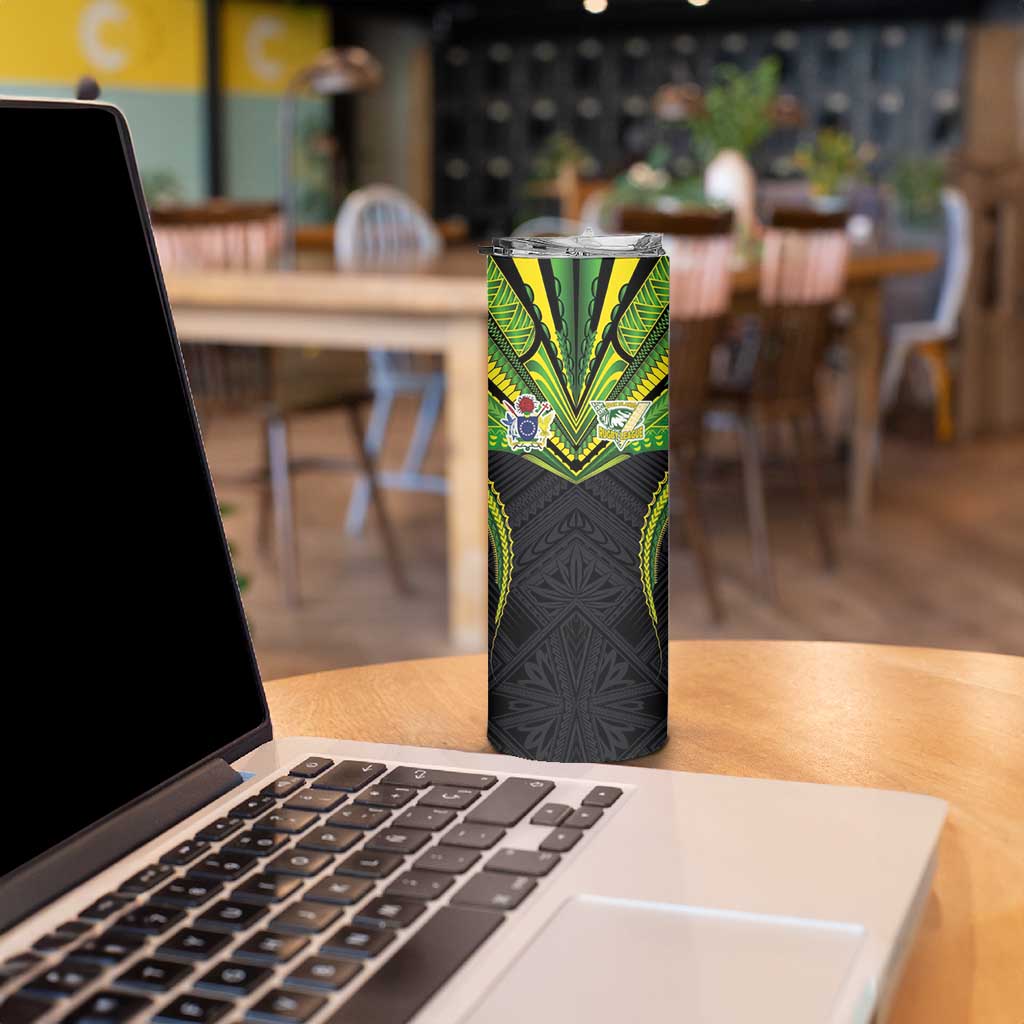 Custom Cook Islands Rugby Skinny Tumbler Tatau Art Sport Style Black Color