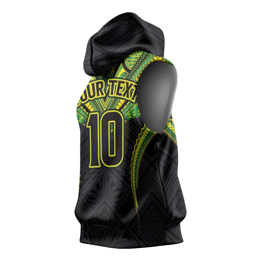 Custom Cook Islands Rugby Sleeveless Hoodie Tatau Art Sport Style Black Color