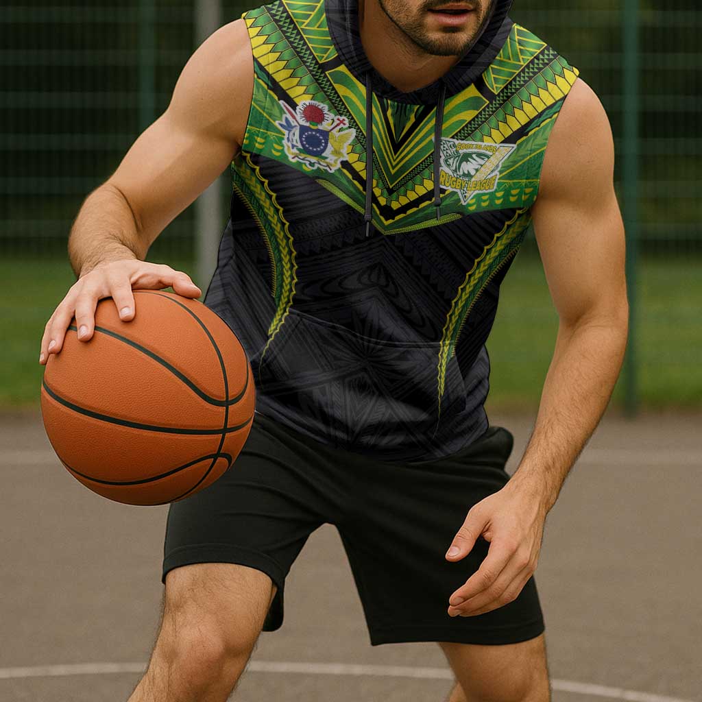 Custom Cook Islands Rugby Sleeveless Hoodie Tatau Art Sport Style Black Color
