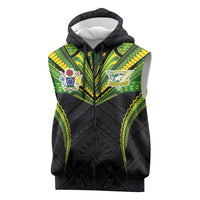 Custom Cook Islands Rugby Sleeveless Zip Hoodie Tatau Art Sport Style Black Color