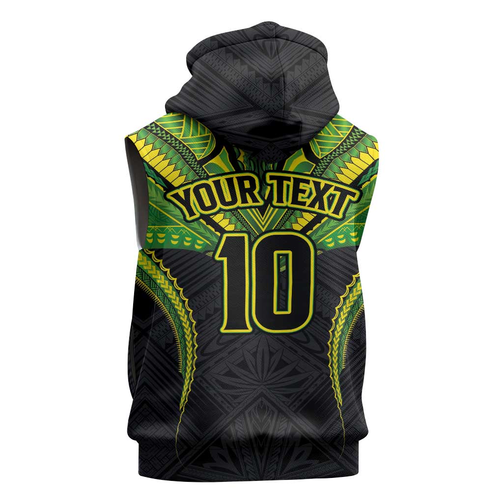 Custom Cook Islands Rugby Sleeveless Zip Hoodie Tatau Art Sport Style Black Color