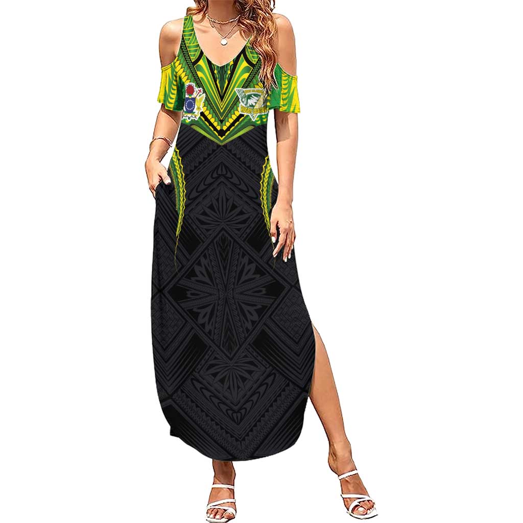 Custom Cook Islands Rugby Summer Maxi Dress Tatau Art Sport Style Black Color