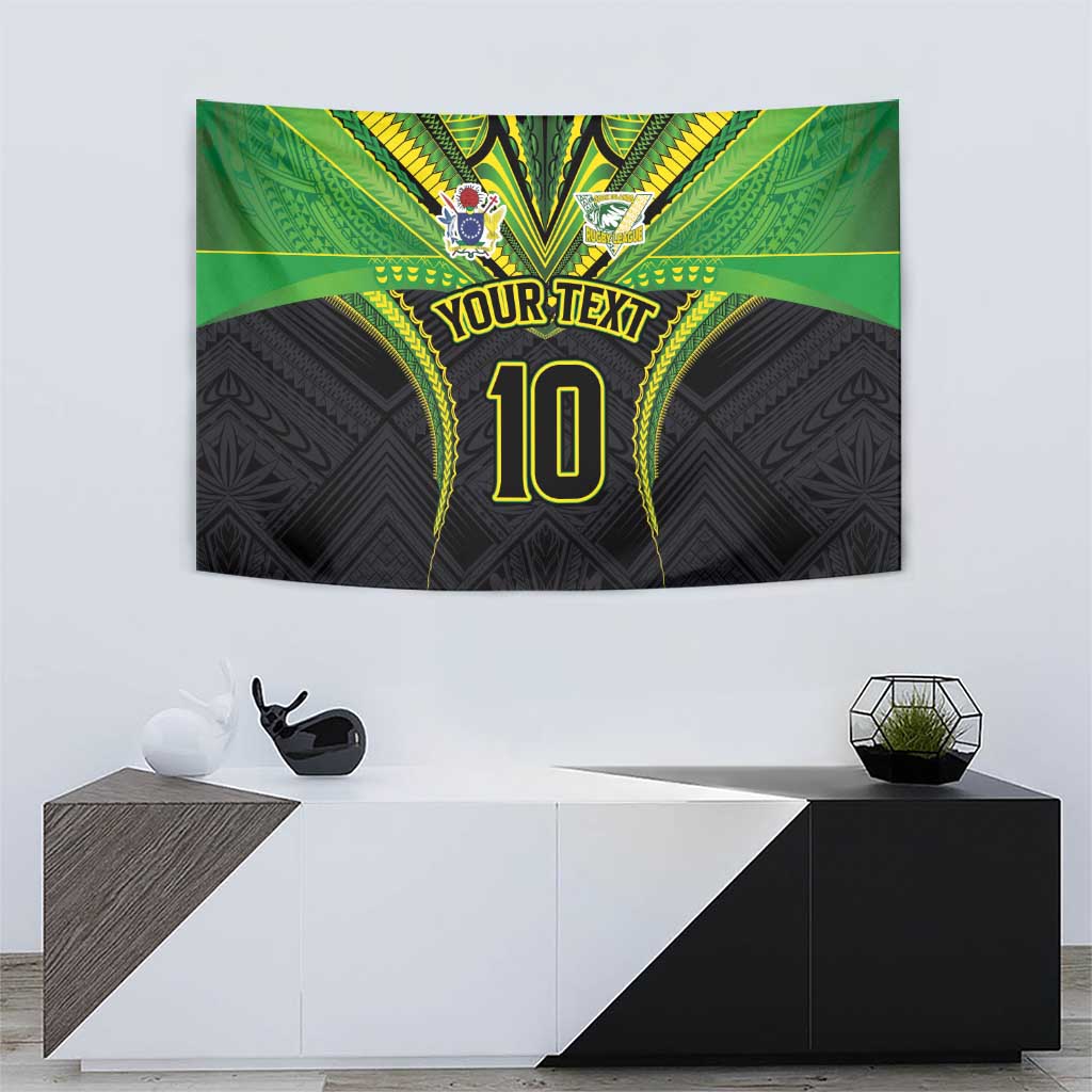 Custom Cook Islands Rugby Tapestry Tatau Art Sport Style Black Color