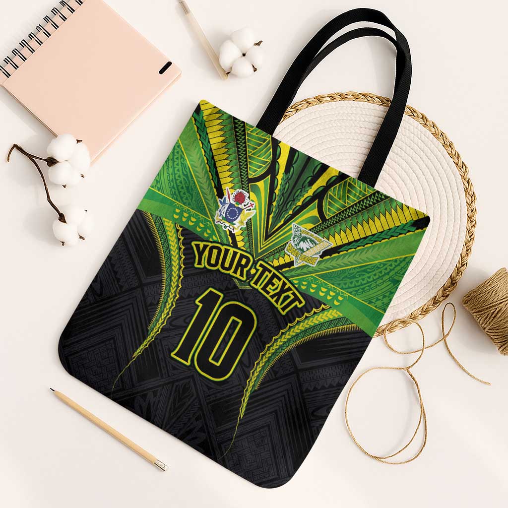 Custom Cook Islands Rugby Tote Bag Tatau Art Sport Style Black Color