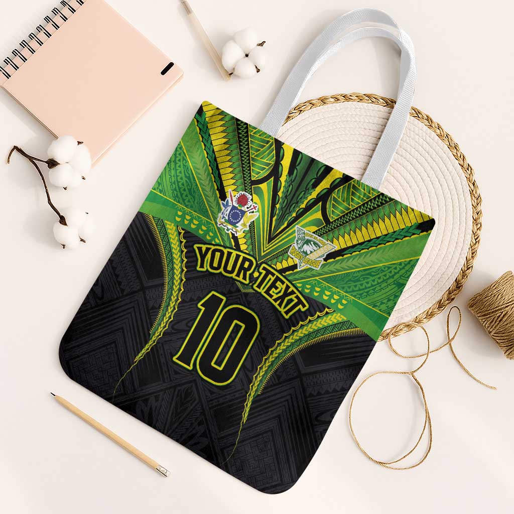 Custom Cook Islands Rugby Tote Bag Tatau Art Sport Style Black Color