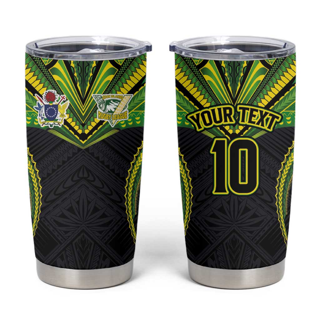 Custom Cook Islands Rugby Tumbler Cup Tatau Art Sport Style Black Color LT03 Black - Polynesian Pride