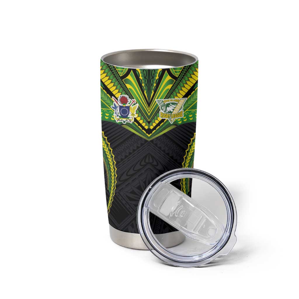 Custom Cook Islands Rugby Tumbler Cup Tatau Art Sport Style Black Color LT03 - Polynesian Pride