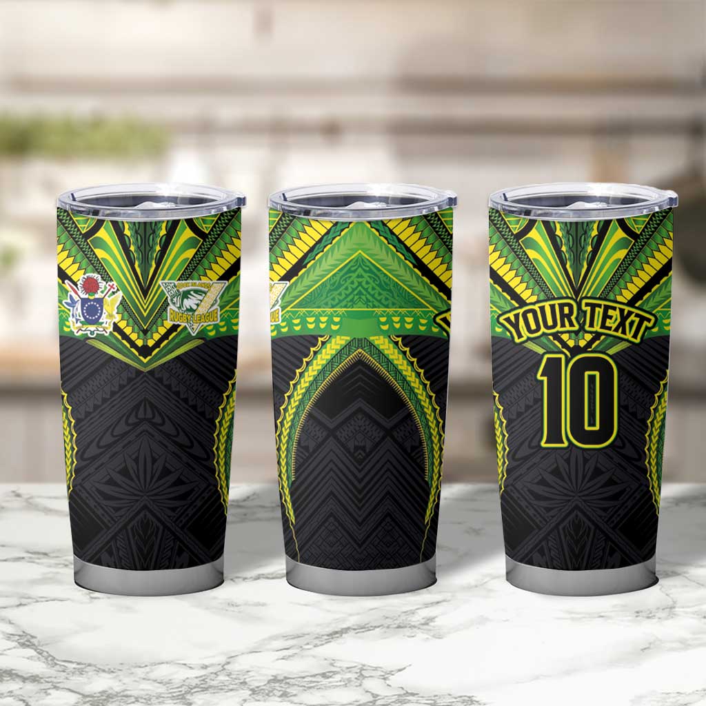 Custom Cook Islands Rugby Tumbler Cup Tatau Art Sport Style Black Color LT03 - Polynesian Pride