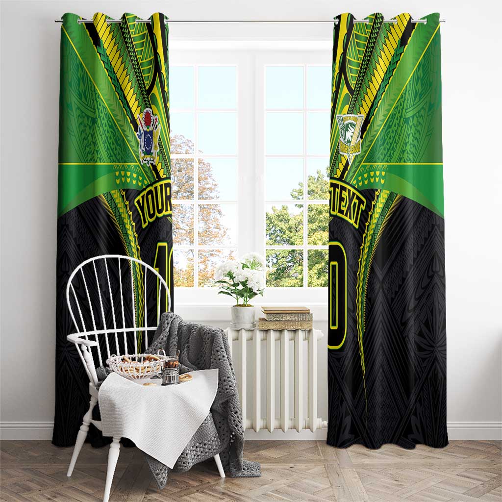Custom Cook Islands Rugby Window Curtain Tatau Art Sport Style Black Color