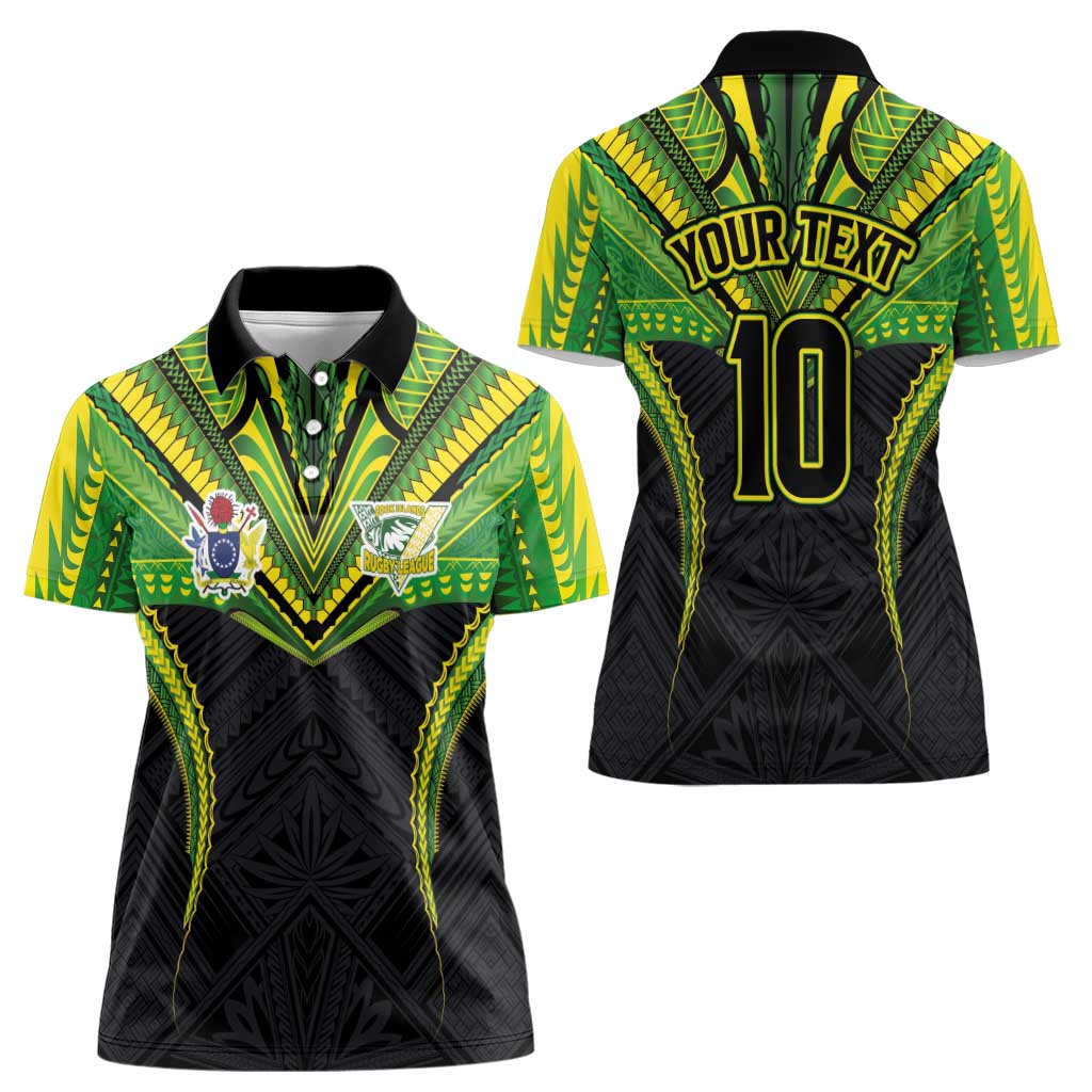Custom Cook Islands Rugby Women Polo Shirt Tatau Art Sport Style Black Color