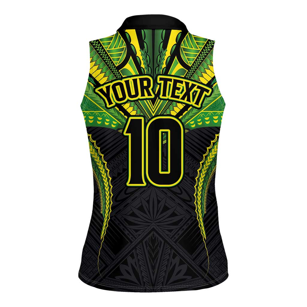 Custom Cook Islands Rugby Women Sleeveless Polo Shirt Tatau Art Sport Style Black Color