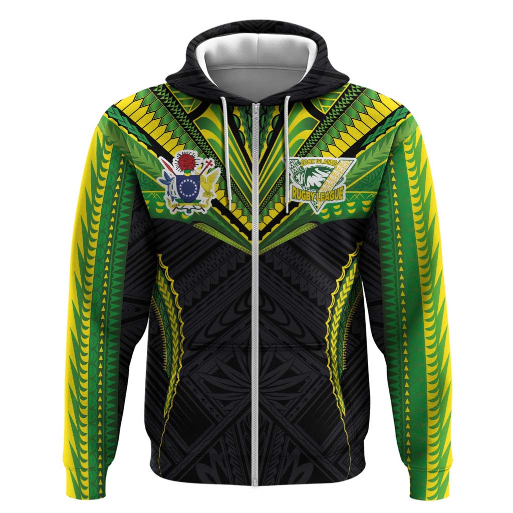 Custom Cook Islands Rugby Zip Hoodie Tatau Art Sport Style Black Color LT03 Zip Hoodie Black - Polynesian Pride