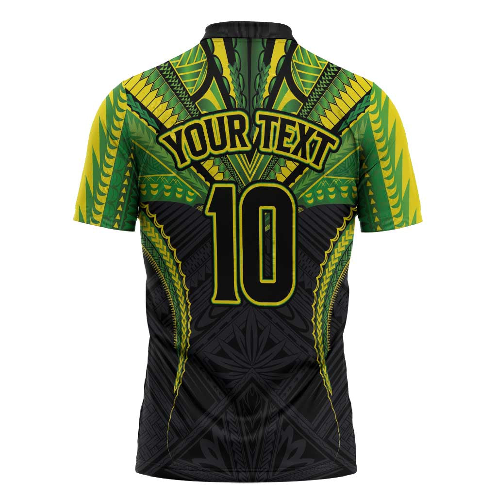Custom Cook Islands Rugby Zipper Polo Shirt Tatau Art Sport Style Black Color