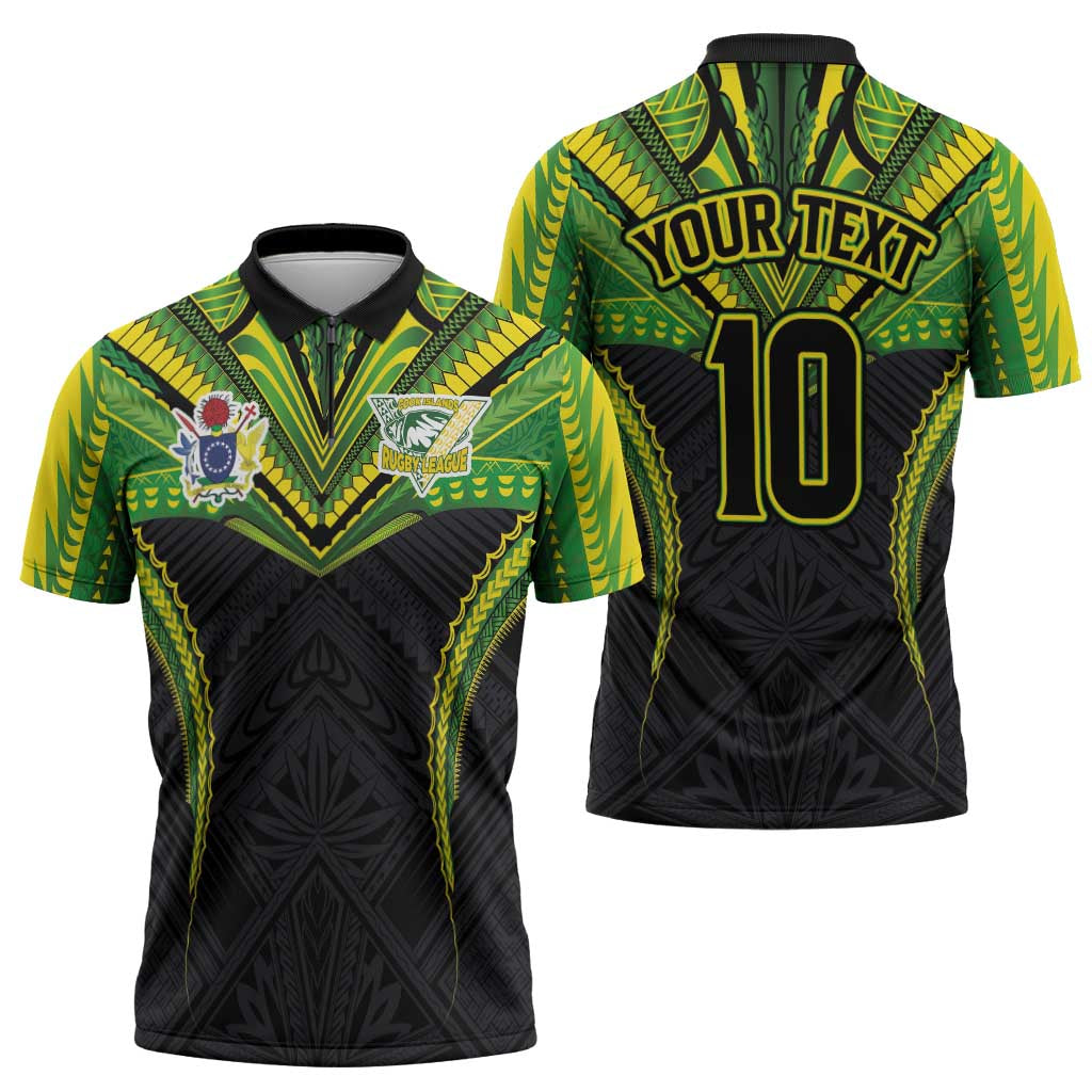 Custom Cook Islands Rugby Zipper Polo Shirt Tatau Art Sport Style Black Color