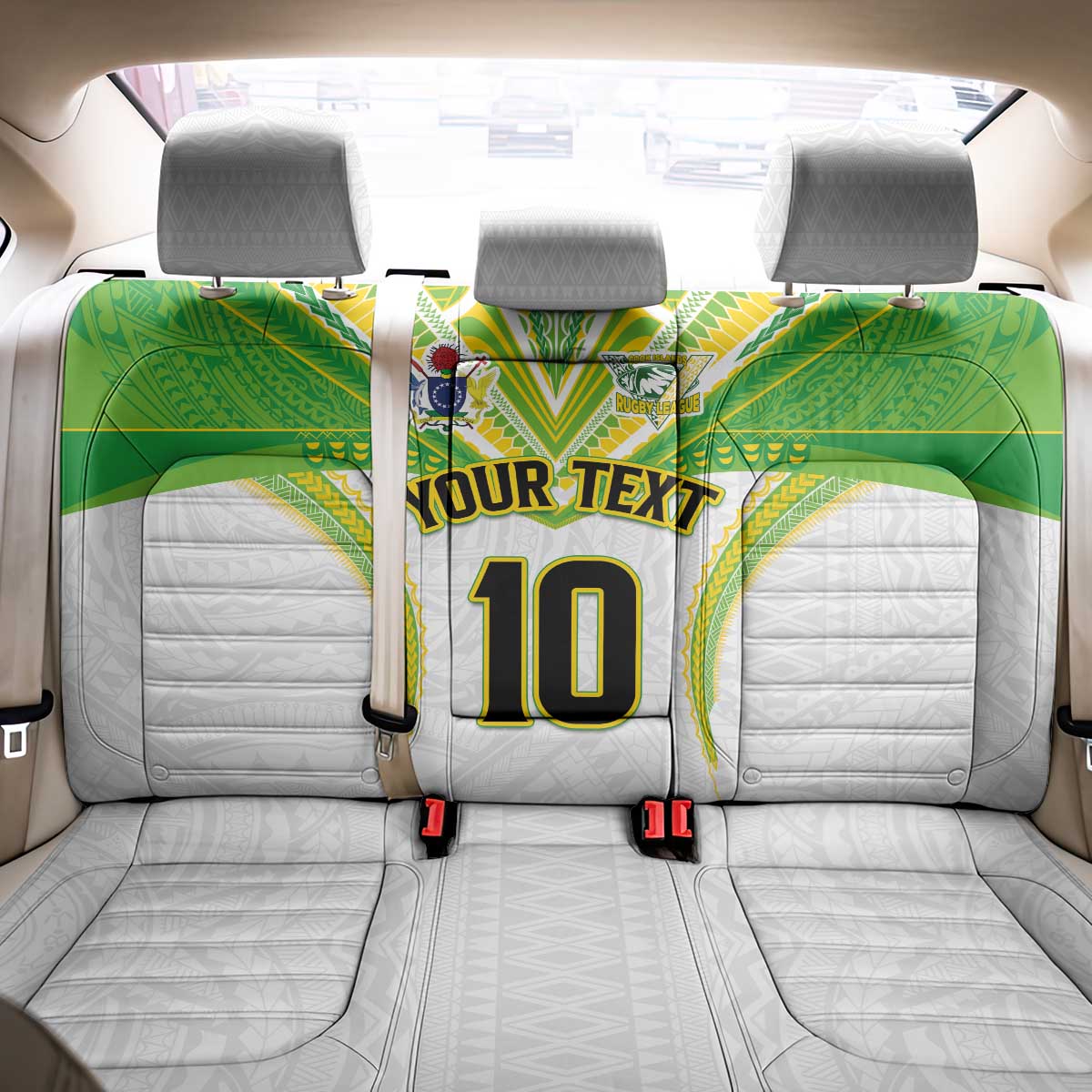 Custom Cook Islands Rugby Back Car Seat Cover Tatau Art Sport Style White Color