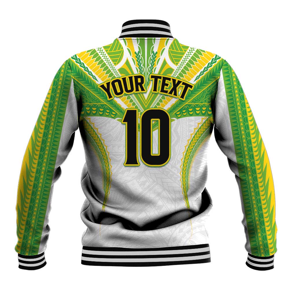Custom Cook Islands Rugby Baseball Jacket Tatau Art Sport Style White Color LT03 - Polynesian Pride