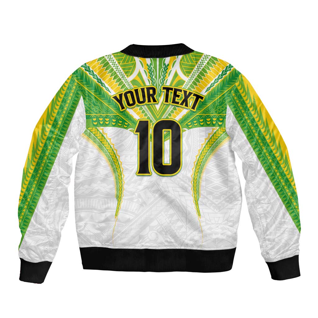 Custom Cook Islands Rugby Bomber Jacket Tatau Art Sport Style White Color LT03 - Polynesian Pride