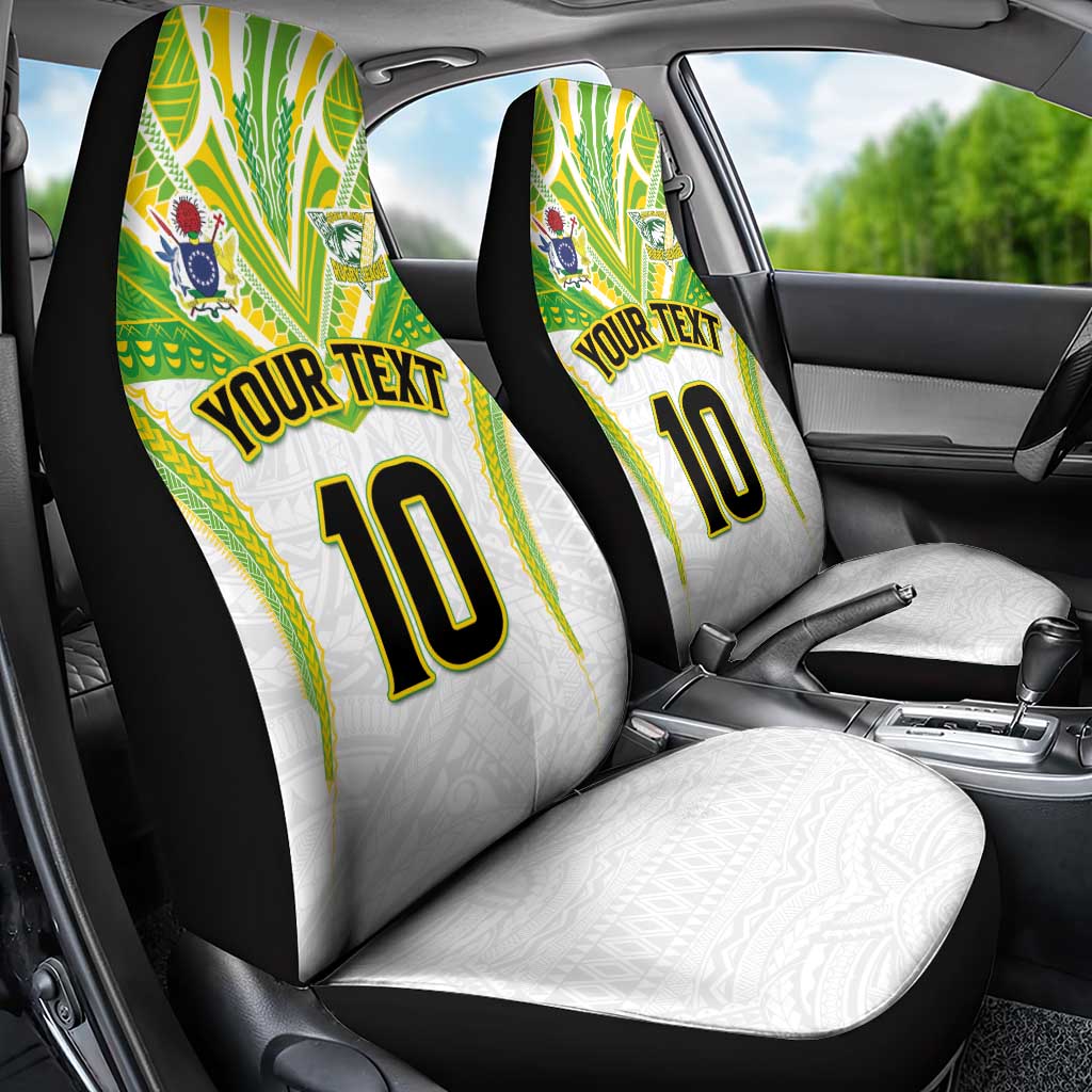 Custom Cook Islands Rugby Car Seat Cover Tatau Art Sport Style White Color LT03 - Polynesian Pride