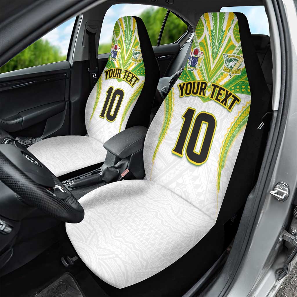 Custom Cook Islands Rugby Car Seat Cover Tatau Art Sport Style White Color LT03 - Polynesian Pride