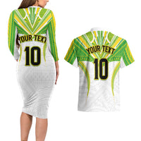 Custom Cook Islands Rugby Couples Matching Long Sleeve Bodycon Dress and Hawaiian Shirt Tatau Art Sport Style White Color
