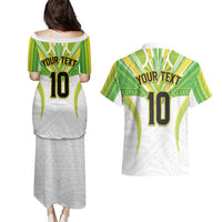 Custom Cook Islands Rugby Couples Matching Puletasi and Hawaiian Shirt Tatau Art Sport Style White Color