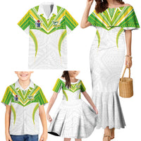 Custom Cook Islands Rugby Family Matching Mermaid Dress and Hawaiian Shirt Tatau Art Sport Style White Color