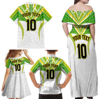 Custom Cook Islands Rugby Family Matching Off Shoulder Maxi Dress and Hawaiian Shirt Tatau Art Sport Style White Color