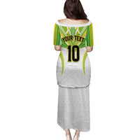 Custom Cook Islands Rugby Family Matching Puletasi and Hawaiian Shirt Tatau Art Sport Style White Color
