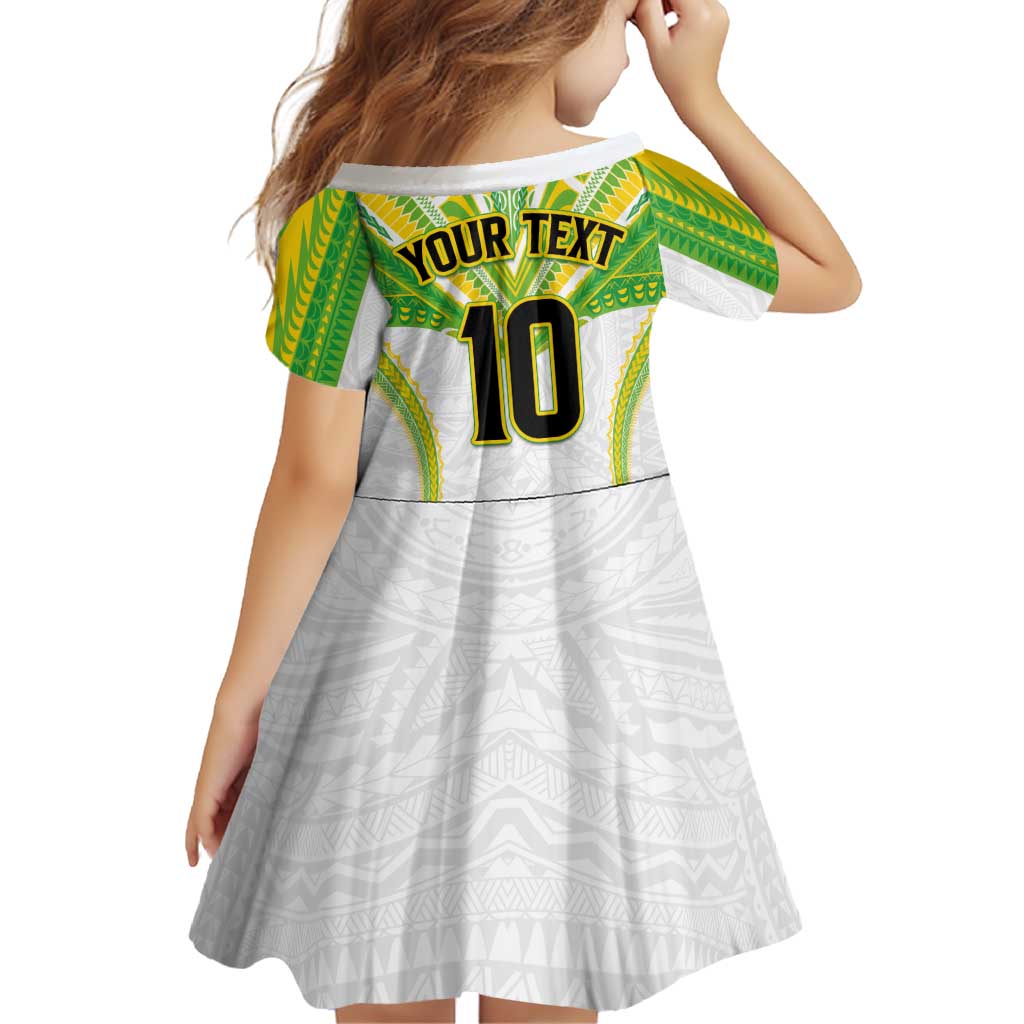 Custom Cook Islands Rugby Family Matching Short Sleeve Bodycon Dress and Hawaiian Shirt Tatau Art Sport Style White Color
